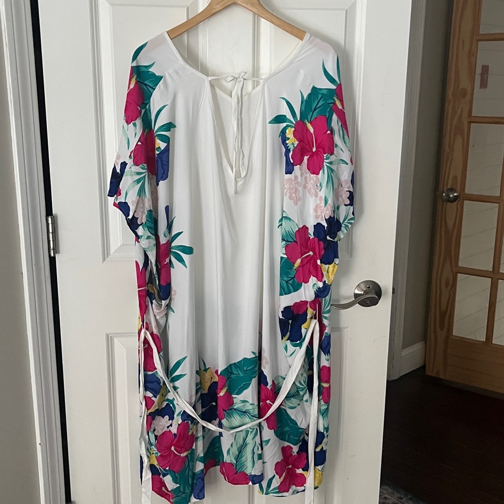 Floral Swim Cover Up kaftan White floral 26/28 - Picture 5 of 6